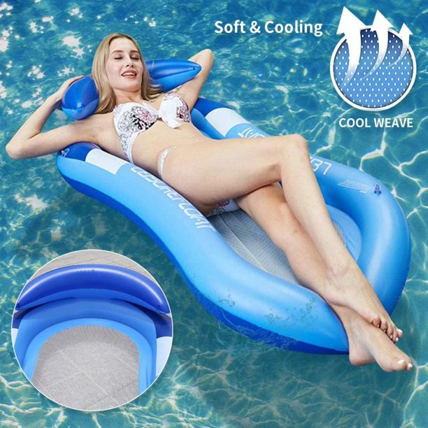 Pool Float Inflatable Pool Lounge with Adjustable Sun Canopy, Integrated Headrest and Footrest (Blue)