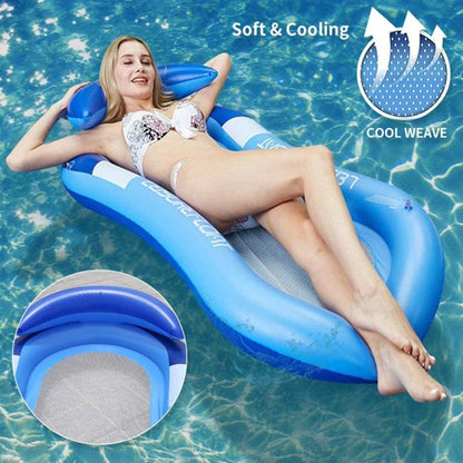 Pool Float Inflatable Pool Lounge with Adjustable Sun Canopy, Integrated Headrest and Footrest (Blue)