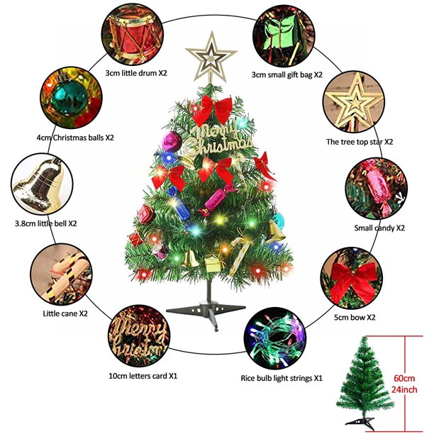 Mini Artificial Christmas Tree 20in Tabletop Small Christmas Tree LED String Lights Mini Christmas Tree Decorative Table Small Xmas Tree Perfect for Home Office