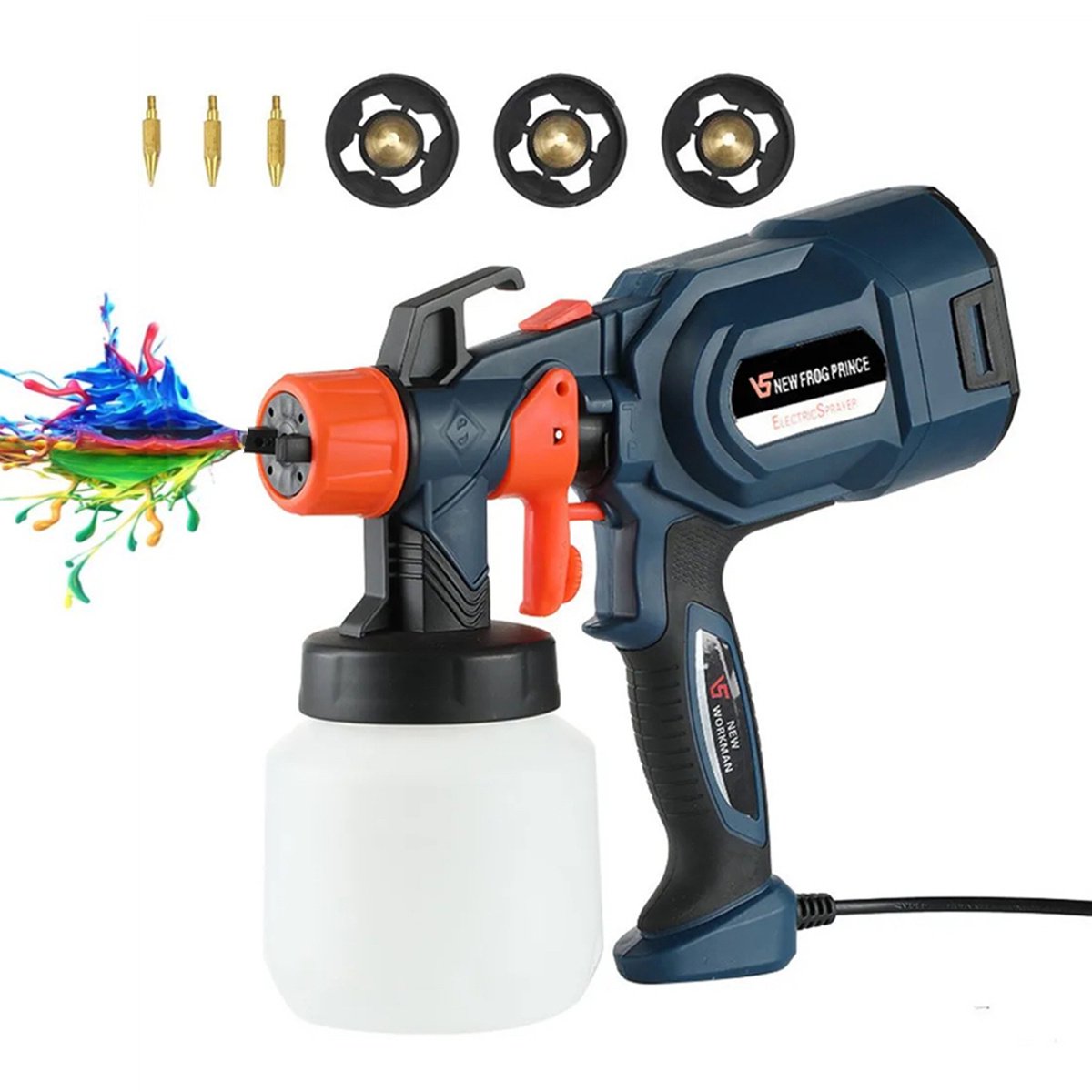 Qunler Paint Sprayer Gun, 650W HVLP Electric Paint Sprayer with 900ml Container, 3 Nozzles 3 Spray Patterns, Ideal for Home Interior and Exterior Walls, Ceiling, Fence, Cabinet, Furniture, Blue