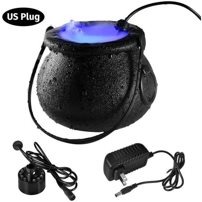 Halloween Witch Cauldron Mist Maker 12 LED Color Changing Fogger Mist Maker Mini Candy Cauldron Decor (Black)