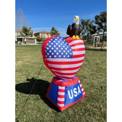 6 FT Patriotic Independence Day 4th of July Inflatable Love Heart with LED Lights American Flag and Eagle for Outdoor Indoor Lawn Yard Holiday Decoration Blow up Home Garden Decor