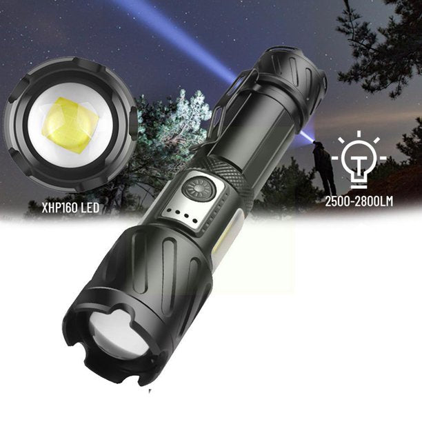 LED Rechargeable Flashlights High Lumens, with Side Emergency Flashlights XHP160 Zoomable and Waterproof Brightest Tactical Flashlights for Emergencies Camping (Battery Included)