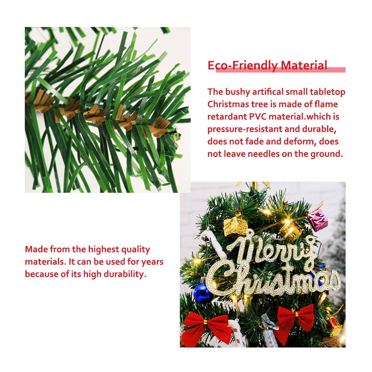 50cm Tabletop Christmas Tree with Led Hanging Lights Desktop Mini Xmas Tree Decoration