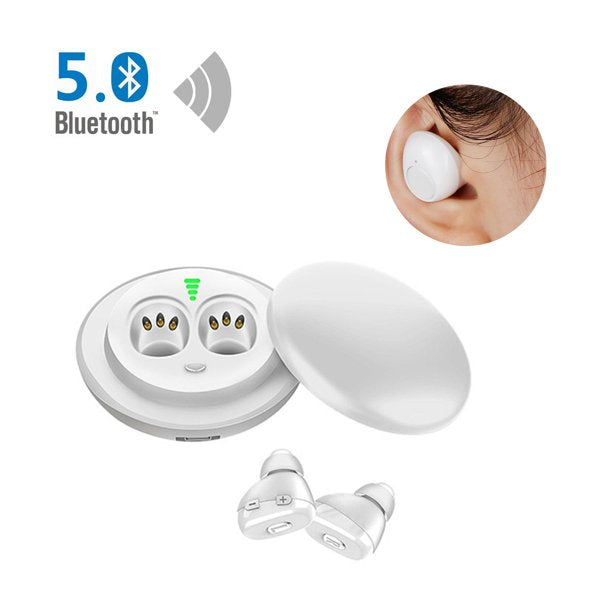 Bluetooth Hearing Aids for Ears, Rechargeable Hearing Amplifier for Senior, Inner-Ear Hearing Aid for Cellphone, TV and Music, Noise Reduction with Portable Charging Case, White