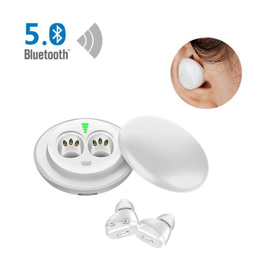 Bluetooth Hearing Aids for Ears, Rechargeable Hearing Amplifier for Senior, Inner-Ear Hearing Aid for Cellphone, TV and Music, Noise Reduction with Portable Charging Case, White