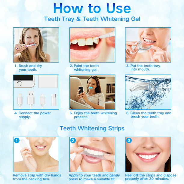 Teeth Whitening Kit,16x LED Light Without Sensitive With 5 Smart Teeth Whitening Pens 3 Teeth Whitening Strips,Effectively Whitens in 30 Minutes,White