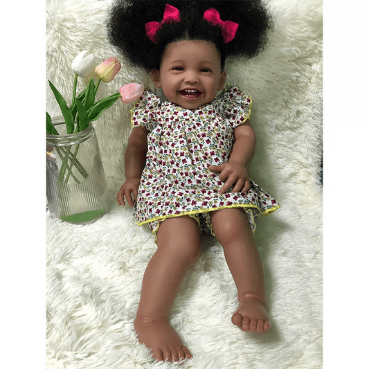 24 Inch Reborn Doll, 2023 Latest Lifelike Newborn Baby Doll, Black Skin Handmade Body Real Looking Doll Birthday Christmas Children Gift for Age 3+