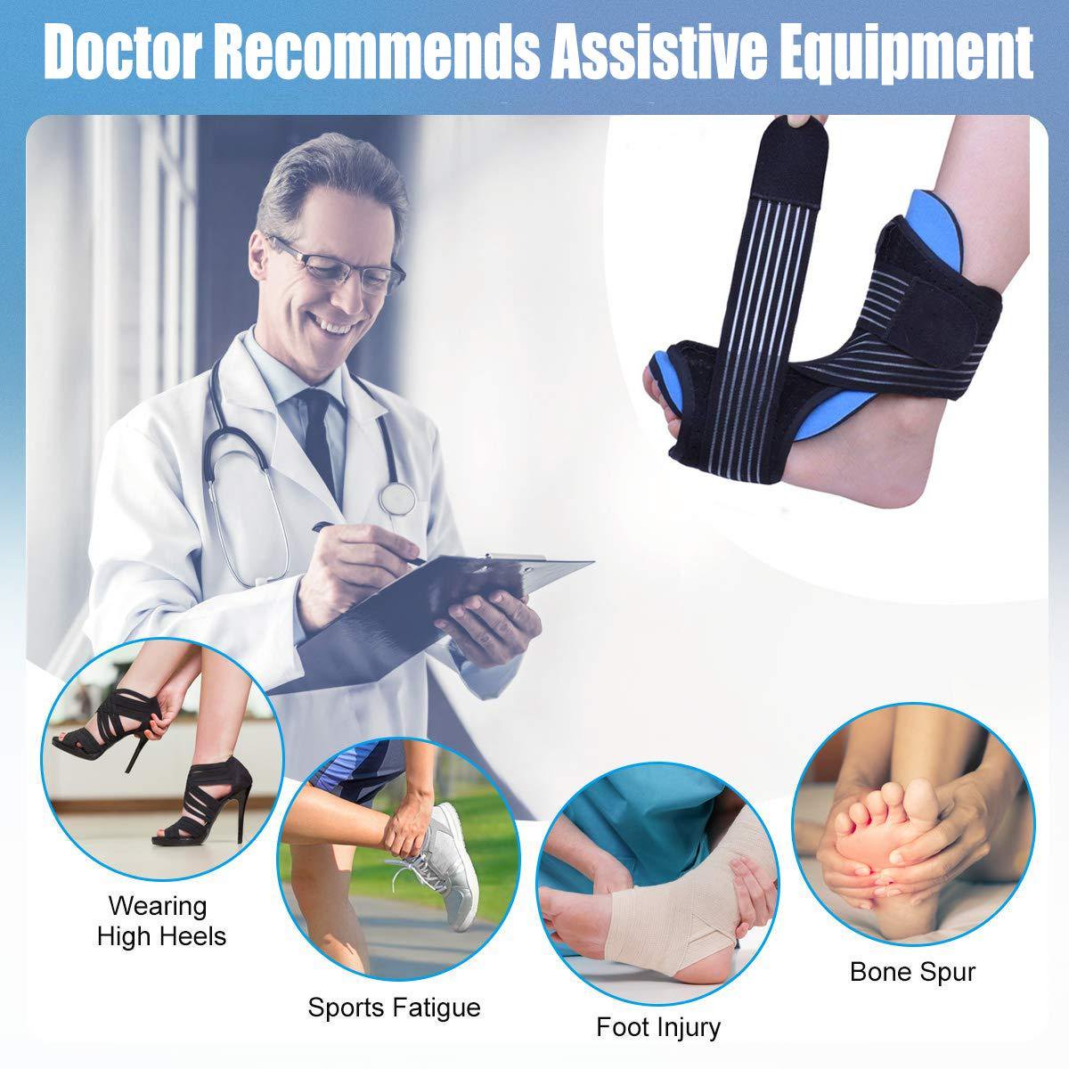 Vinmall Plantar Fasciitis Night Splint, Ankle Brace Foot Brace for Foot Drop, Achilles Tendonitis Recovery, Foot Support with Massage Ball and Bandage, Fits Right or Left Foot, Black