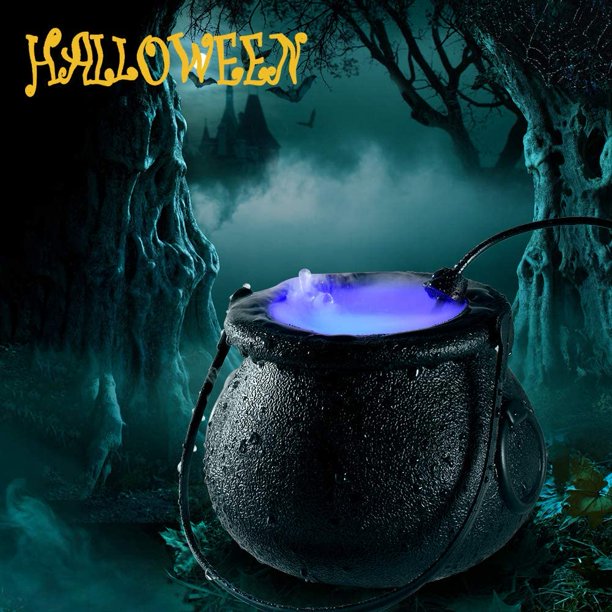 Halloween Witch Cauldron Mist Maker 12 LED Color Changing Fogger Mist Maker Mini Candy Cauldron Decor (Black)