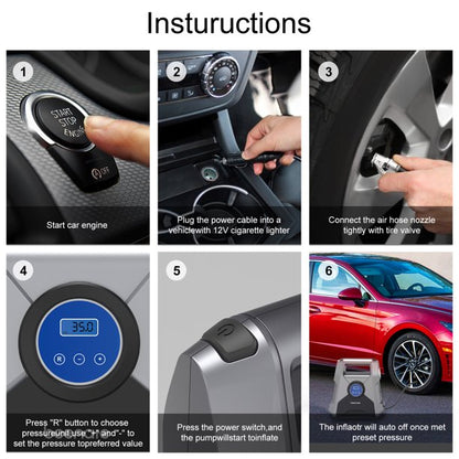 Portable Air Compressor for Car Emossie DC 12V Auto Air Pumps for Inflatables, Electric Digital Tire Pump with LED Light for Car, Bike, Motorbike, Basketball