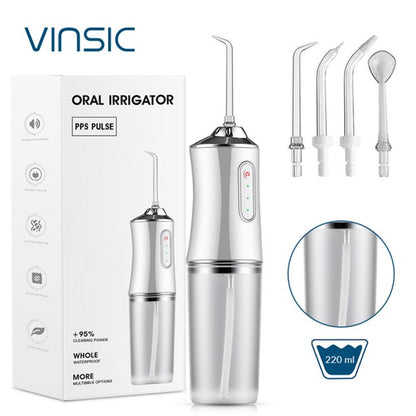 Vinsic Portable Water Flossers, Cordless Dental Oral Irrigator with IPX7 Waterproof and Rechargeable for Travel Home Office, 220ml, white