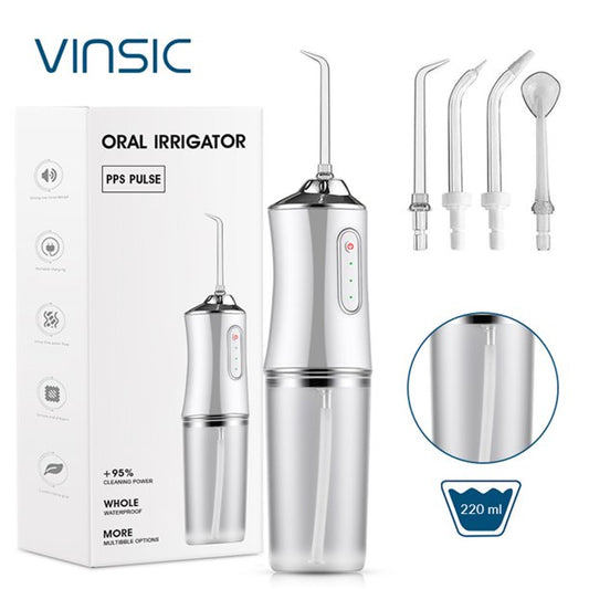 Vinsic Portable Water Flossers, Cordless Dental Oral Irrigator with IPX7 Waterproof and Rechargeable for Travel Home Office, 220ml, white