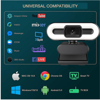 Doosl 1080P HD USB Webcam, Web Camera with Tripod, Built-in Microphone, Adjustable Light, Laptop Desktop PC Computer Web Camera for Live Streaming Video Calling Conferencing Recording Gaming