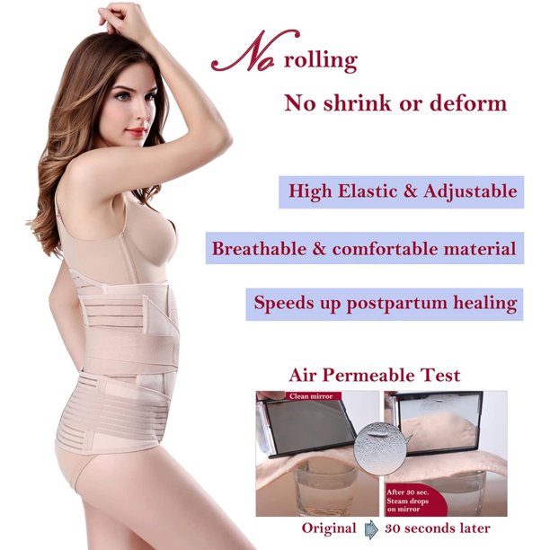 Vinmall Postpartum Recovery Girdle Wrap 3 in 1, Postpartum Support with Recovery Belly waist pelvis C-Section Recovery Belt, Beige, L Size