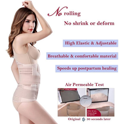 Vinmall Postpartum Recovery Girdle Wrap 3 in 1, Postpartum Support with Recovery Belly waist pelvis C-Section Recovery Belt, Beige, L Size