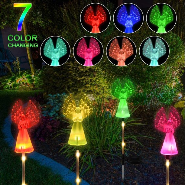 LAIGHTER Solar Powered Angel Lights, 2 Pack Angel Solar Lights Outdoor Garden, Eternal Light Angel with 7 LEDs for Cemetery Grave Decorations, Memorial Gifts, Christmas Yard Art, Sympathy Gifts