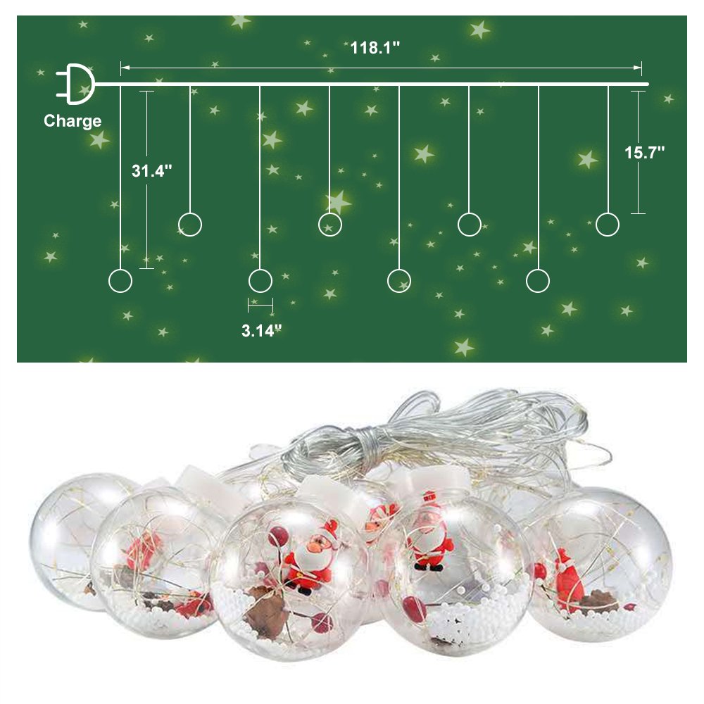 Laighter Globe Christmas Lights, LED Window String Lights with Santa inside Balls, 8 Light Modes, Warm White, 9.9 ft