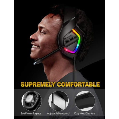 K1-B Gaming Headsets for PS4, Wired Gaming Headphones with Noise Canceling Mic & RGB Light, 7.1 Surround Sound, Compatible with PS5, Xbox One, PC, Laptop, Nintendo Switch, Mac, Mobile