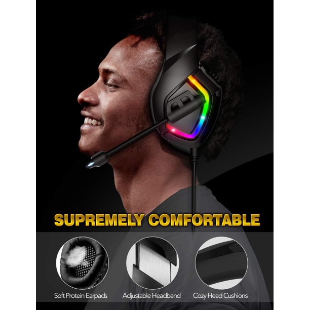 K1-B Gaming Headsets for PS4, Wired Gaming Headphones with Noise Canceling Mic & RGB Light, 7.1 Surround Sound, Compatible with PS5, Xbox One, PC, Laptop, Nintendo Switch, Mac, Mobile