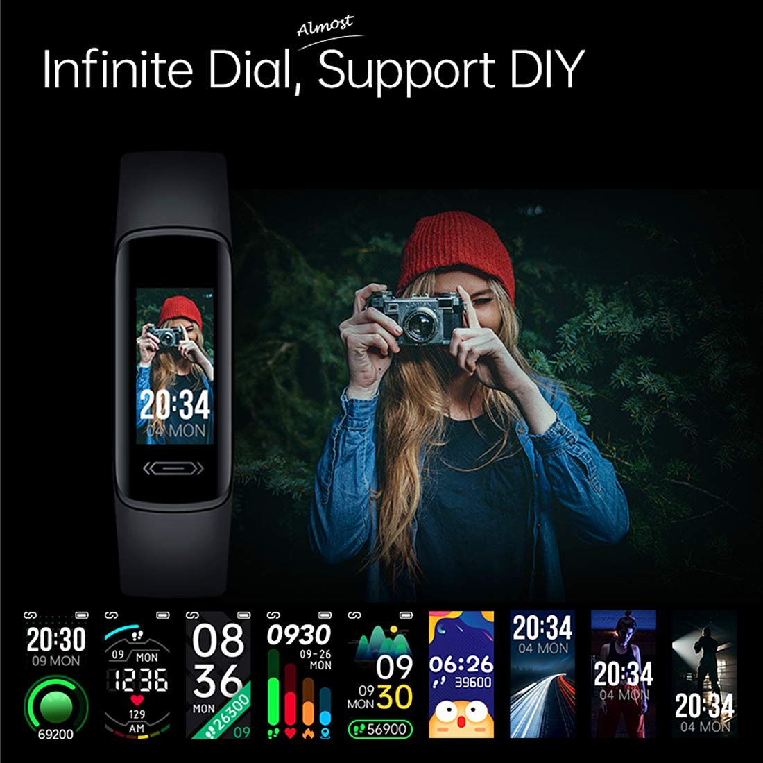 Doosl V101 Fitness Tracker Watch with Heart Rate Sleep Monitor All-Day Body Temperature Pedometer Steps Calories Counter IP68 Waterproof Smart Watch for Teens Women Men Kids, Black