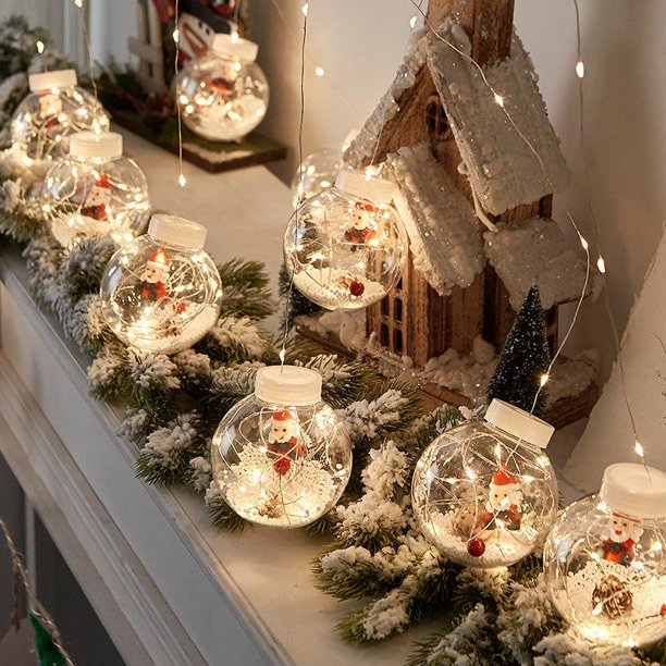 New Year 2022 LED Christmas String Lights with Santa Claus, Curtain Lights with Wishing Ball for Yard Home Party Porch Holiday Decor(Warm White)