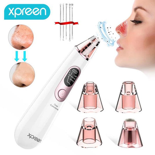 Xpreen Blackhead Remover Vacuum, Xpreen Pore Vacuum with Blue Light, Pore Cleaner Vacuum USB Rechargeable, Pore Vacuum Blackhead Remover with LED Screen for Women Men Face Nose (White)