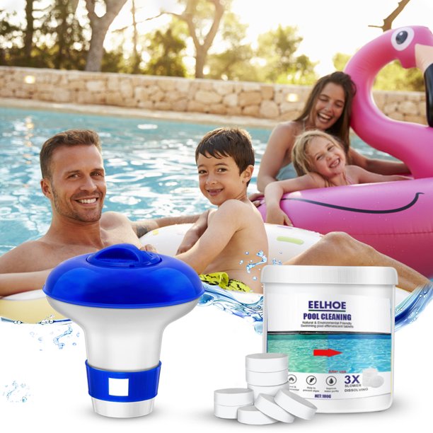 Melliful Pool Chlorine Tablets, Long Lasting Chlorine Tablets with Floating Chlorine Dispenser, Chlorine Tabs for Small Pool, Spas and Tubs Cleaning , 180Pcs , White