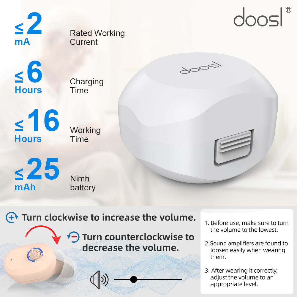 Doosl Personal Sound Amplifiers, Aid Digital Personal Sound Amplifiers BTE In-Ear Assist Devices Rechargeable Personal Sound Amplifiers with Noise Consuling for Senior Adults, 2 Pcs