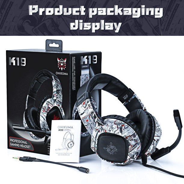 ONIKUMA K19 Gaming Headset, Stereo Bass Surround Headset LED RGB 3.5mm Headphone For PS4 Xbox One Nintendo Switch PC PS3 Mac, Noise Cancelling Mic LED Light, Designed Technically for Gamer