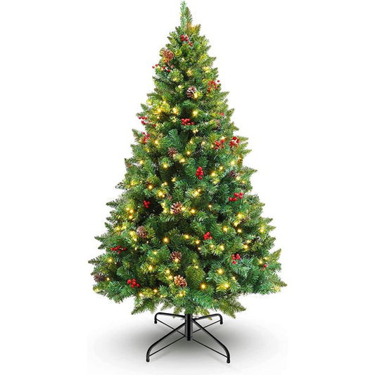 6ft Pre-Lit Artificial Christmas Tree with LEDs Colorful Lights and Decorations, Lifelike 650 Branch Tips Holiday Living Full Xmas Tree for Home Decoration Holiday