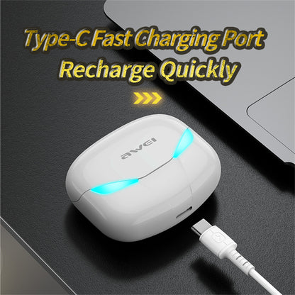 AWEI T35 True Wireless Earbuds with Wireless Charging Case, Bluetooth 5.0, ENC 8.0 Noise Cancellation, Ultra-Low Latency Hi-Fi Stereo Earbuds for Gaming & Music, Compatible with IOS Android, Black
