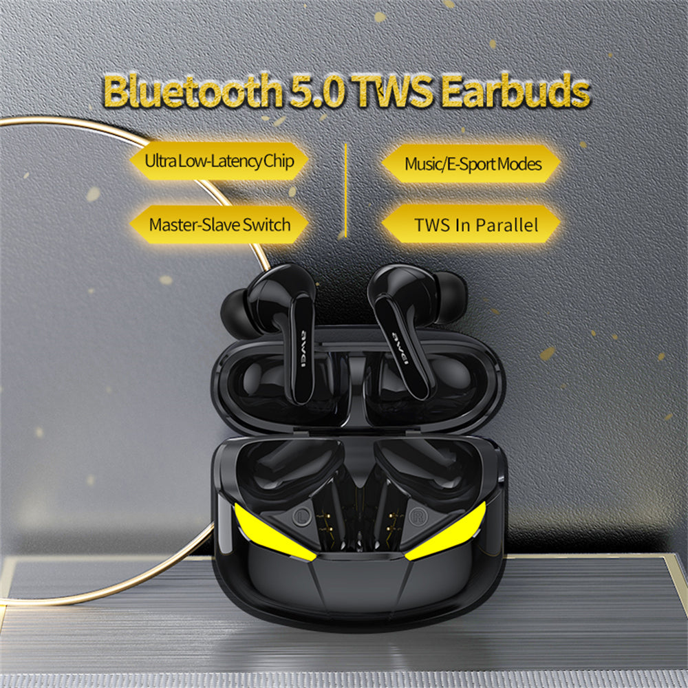 AWEI T35 True Wireless Earbuds with Wireless Charging Case, Bluetooth 5.0, ENC 8.0 Noise Cancellation, Ultra-Low Latency Hi-Fi Stereo Earbuds for Gaming & Music, Compatible with IOS Android, Black
