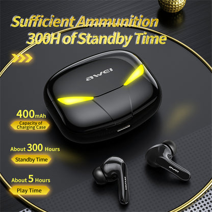 AWEI T35 True Wireless Earbuds with Wireless Charging Case, Bluetooth 5.0, ENC 8.0 Noise Cancellation, Ultra-Low Latency Hi-Fi Stereo Earbuds for Gaming & Music, Compatible with IOS Android, Black