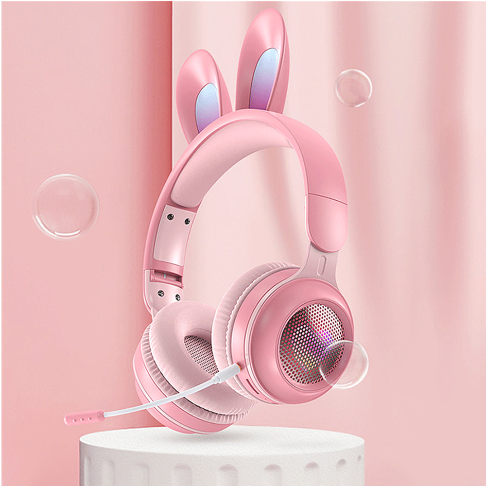 DOOSL over-Ear Bluetooth Headphones with Bunny Ears, Wireless Headphones for Kids Girls, Noise-canceling Mic, Surround Stereo Sound, Pink