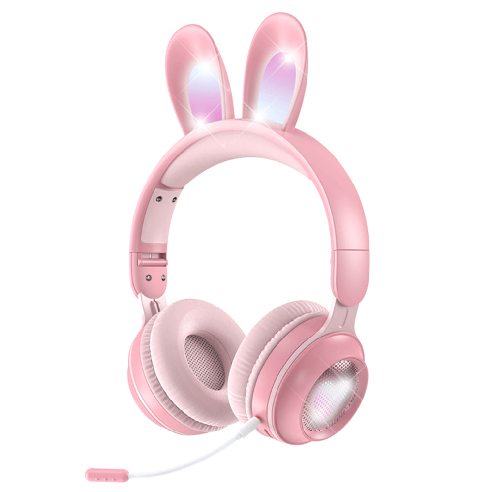 DOOSL over-Ear Bluetooth Headphones with Bunny Ears, Wireless Headphones for Kids Girls, Noise-canceling Mic, Surround Stereo Sound, Pink