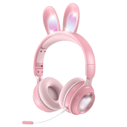 DOOSL over-Ear Bluetooth Headphones with Bunny Ears, Wireless Headphones for Kids Girls, Noise-canceling Mic, Surround Stereo Sound, Pink