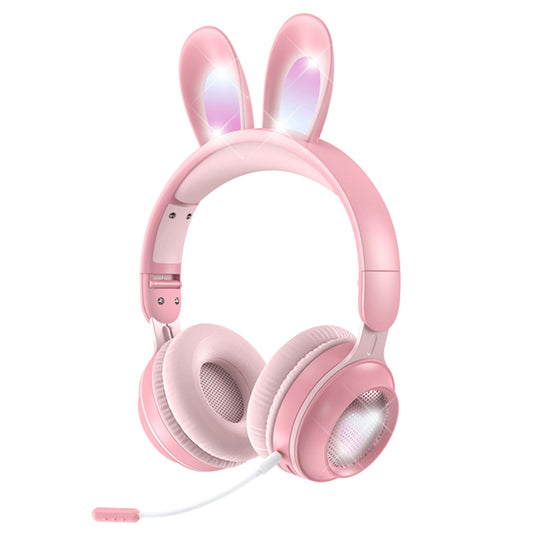 DOOSL over-Ear Bluetooth Headphones with Bunny Ears, Wireless Headphones for Kids Girls, Noise-canceling Mic, Surround Stereo Sound, Pink
