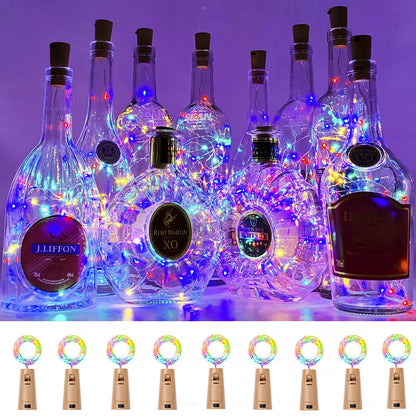 Laighter 9 Packs 20 LEDs Wine Bottle Cork Lights, 6.5ft Cork Lights Battery Operated Fairy String Lights for Liquor Bottles Crafts Party Wedding Halloween Christmas Decor, Multi-color